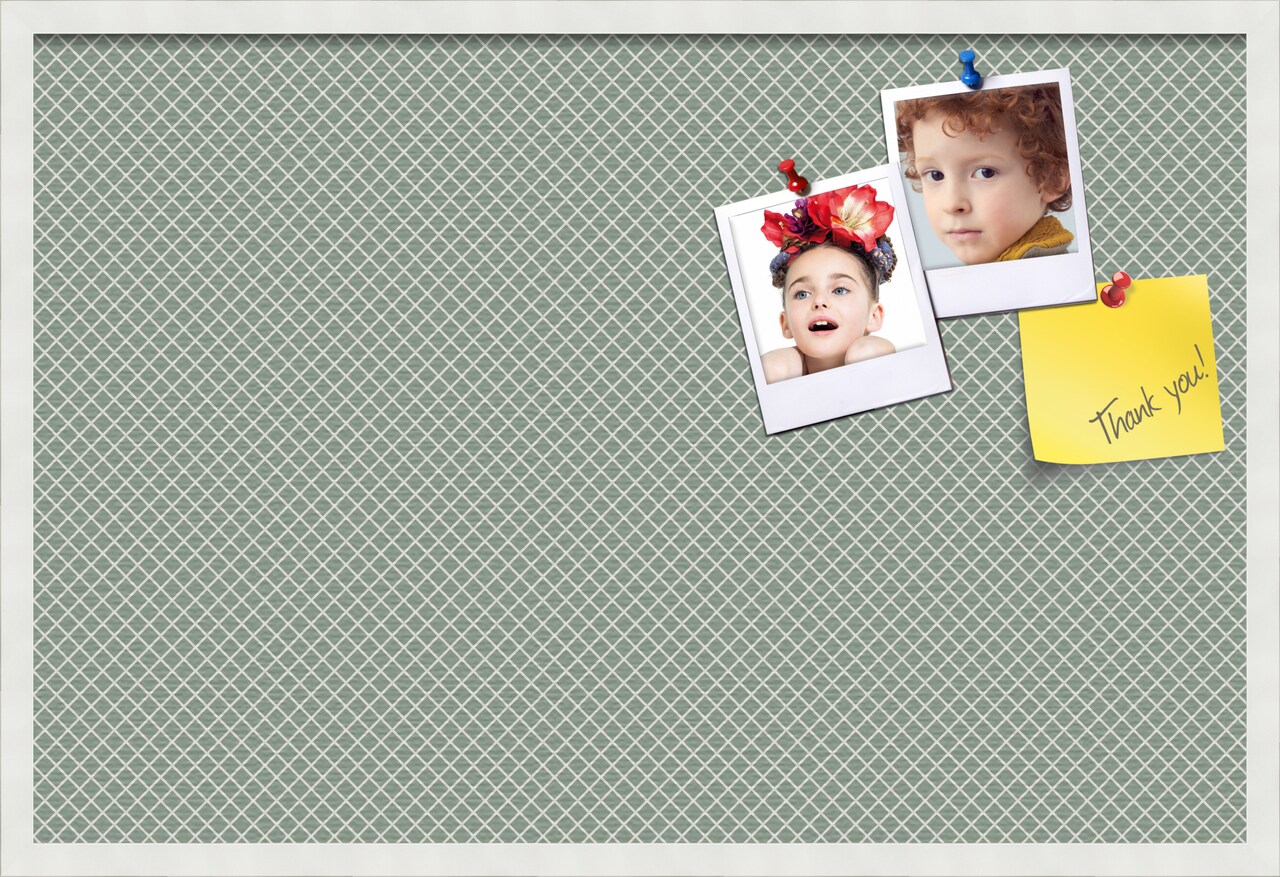 PinPix Custom Bulletin Board Nile Green Diamond Poster Board Has a Fabric Style Canvas Finish, Framed in Satin White Frame, by ArtToFrames (PinPix-380)